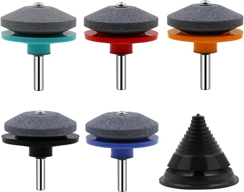 5-teiliger Rasenmäher-Schärfer mit Auswuchtklinge, Bohraufsätzen