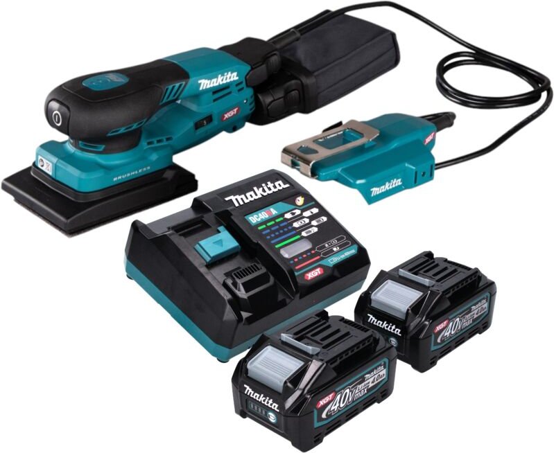 Makita BO 005 CGM201 Akku Schwingschleifer 40 V max. 80 x 130 mm 3,0 mm Hub Brushless + 2x Akku 4,0 Ah + Ladegerät