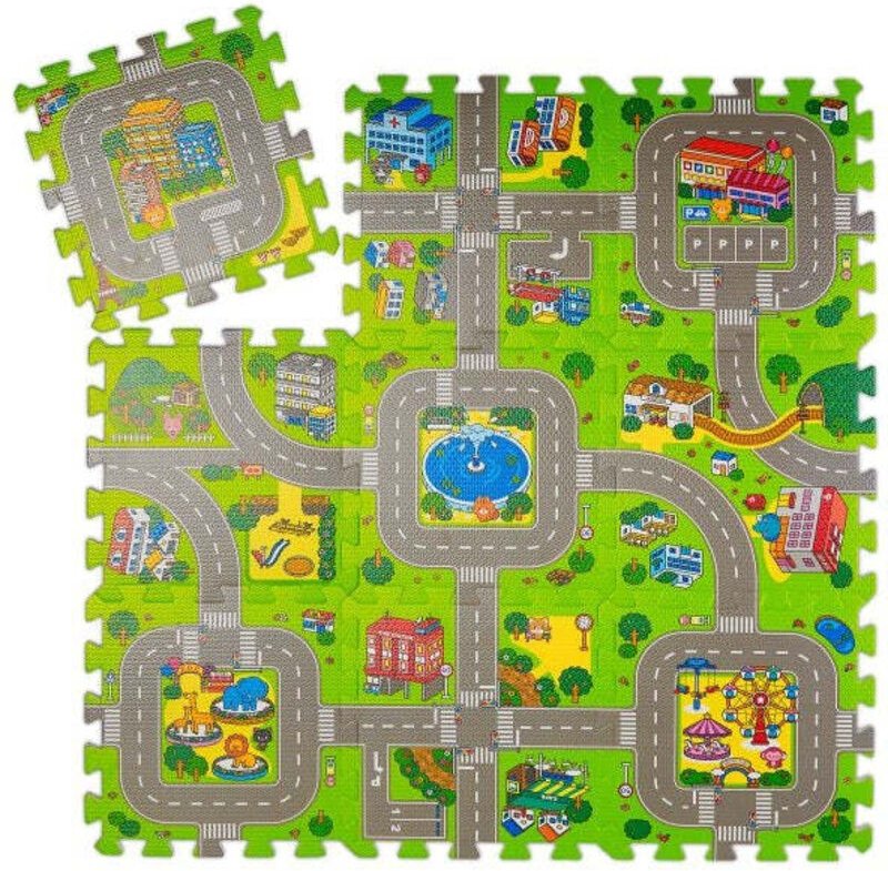 Puzzle mat road with animals