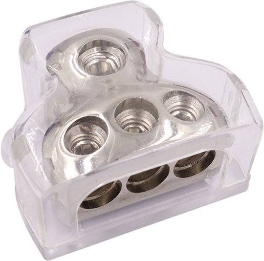 3-Wege-Stromverteilungsblock, 1 x 0-Gauge-Eingang/3 x 4-Gauge-Ausgang, Verstärker-Stromverteilungs-Masse-Splitter-Verbin...