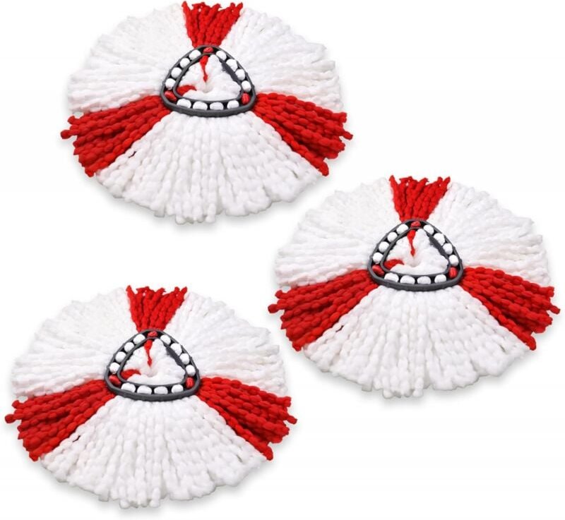3er-Pack Moppköpfe, kompatibel mit Vileda 2-in-1-Turbo-Mopp-Ersatzköpfen, Mikrofaser, Rot, Weiß.