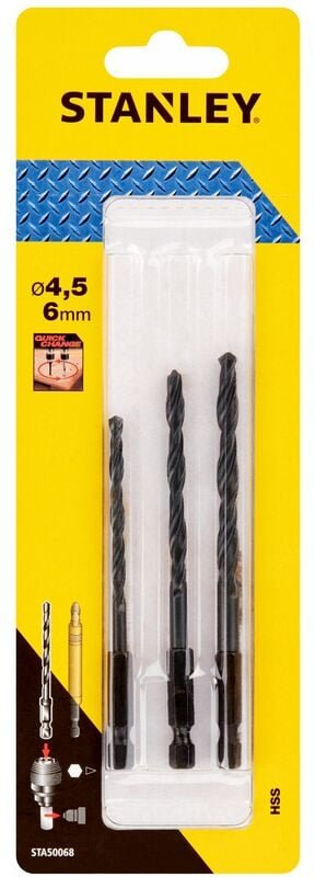 HSS-Bohrer-Set für Metall, Holz und Kunststoff ø 4, 5 und 6mm. Sechseckige Welle STANLEY STA50068-XJ