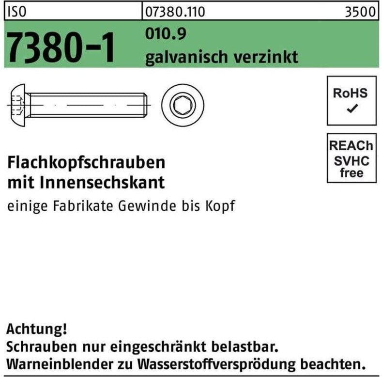 Thumbnail - No Brand - Flachkopfschraube iso 7380-1 m.Innensechskant m 6 x 40 010.9 galvanisch verzinkt