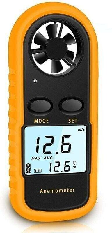 Anemometer, hohe Genauigkeit (± 5 %), Hand-Anemometer, digitales Anemometer mit LCD-Hintergrundbeleuchtung, tragbares An...