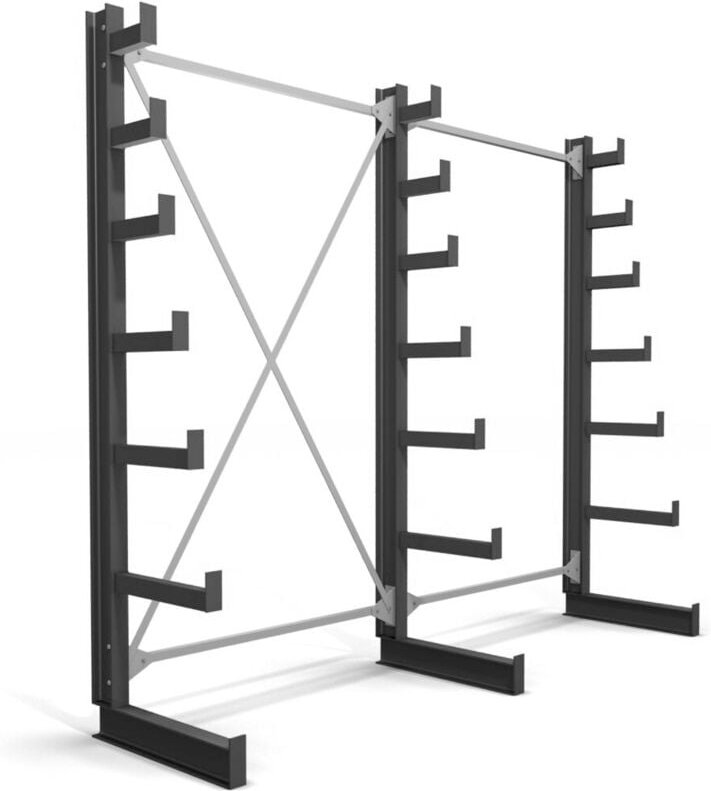 Kragarmregal, einseitig, 2 Felder mit 6 abstiegenden Ebenen, BxHxT 2600x2000x500mm, Regalsystem mit 6 nach oben verjünge...