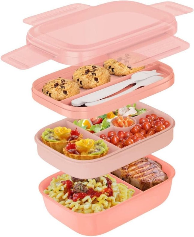 Gabrielle - Lunchbox, 1900 ml, Salatbox für Erwachsene mit 3 Fächern und Besteck, BPA-freie Obstbox aus Kunststoff, Mikr...