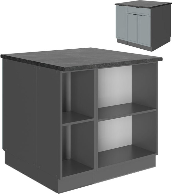 Kücheninsel Fame-Line, Hellblau-grau, 90 cm mit Schublade, ohne Arbeitsplatte, Vicco