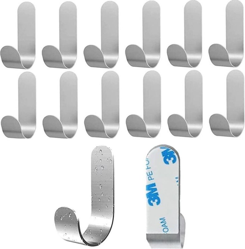 Thumbnail - 12 Stück 3M-Klebehaken, Badezimmer-Wandhaken aus Edelstahl, wasserdichter selbstklebender Handtuchhalter für Küche, Wohn...
