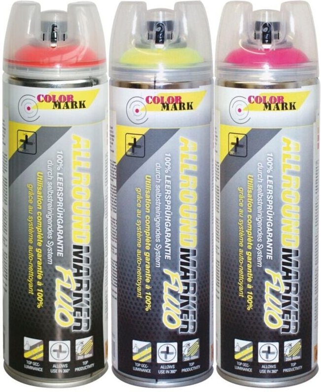 Dupli-Color Markierungsspray mit 360 Grad Ventil Set - Markierspray Neon gelb, orange, pink für professionelle Markierun...