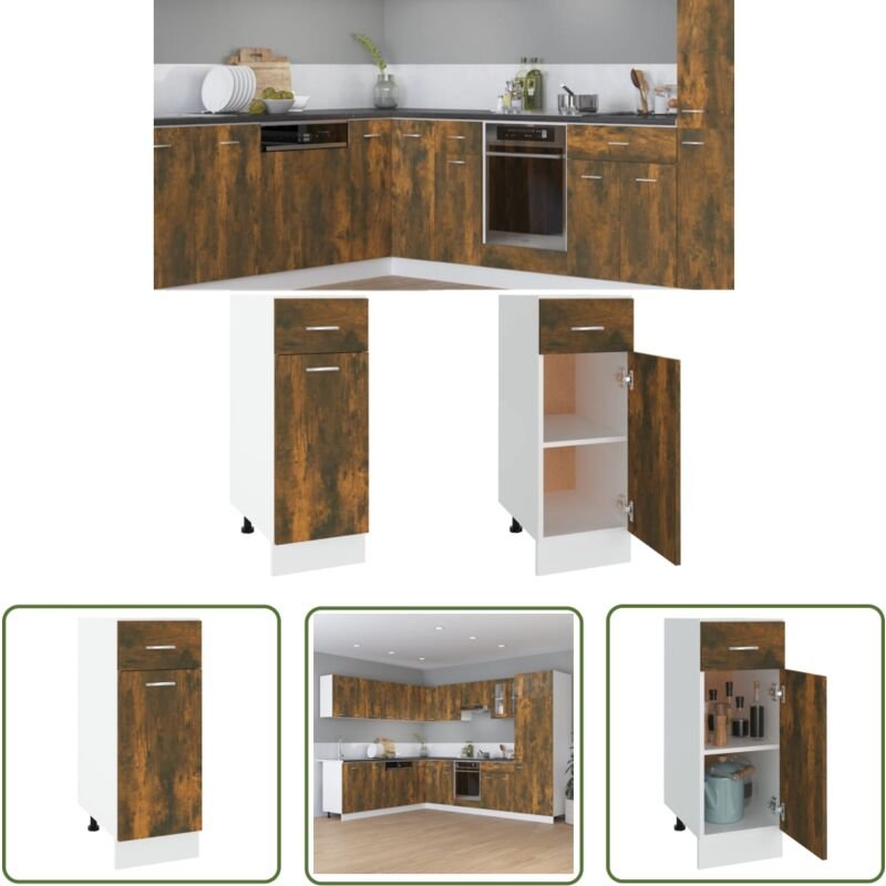 The Living Store Unterschrank mit Schublade Räuchereiche 30x46x81,5 cm - Unterschrank - Küche - Küchenschrank - Holzwerk...