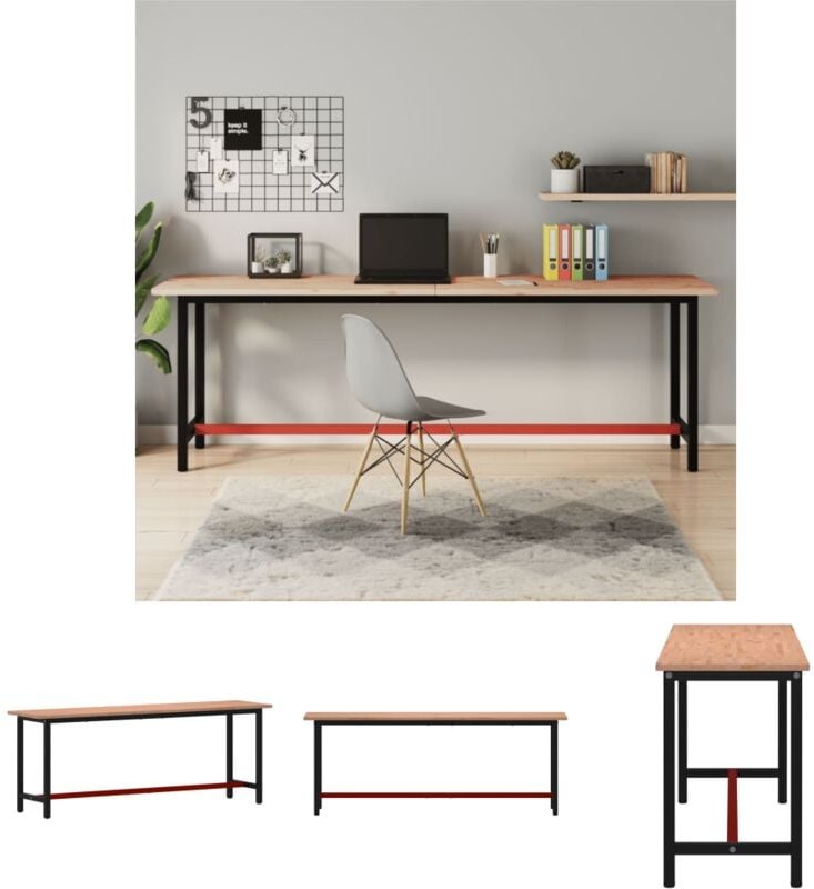 The Living Store Werkbank 220x55x81,5 cm Massivholz Buche und Metall - Werkbänke