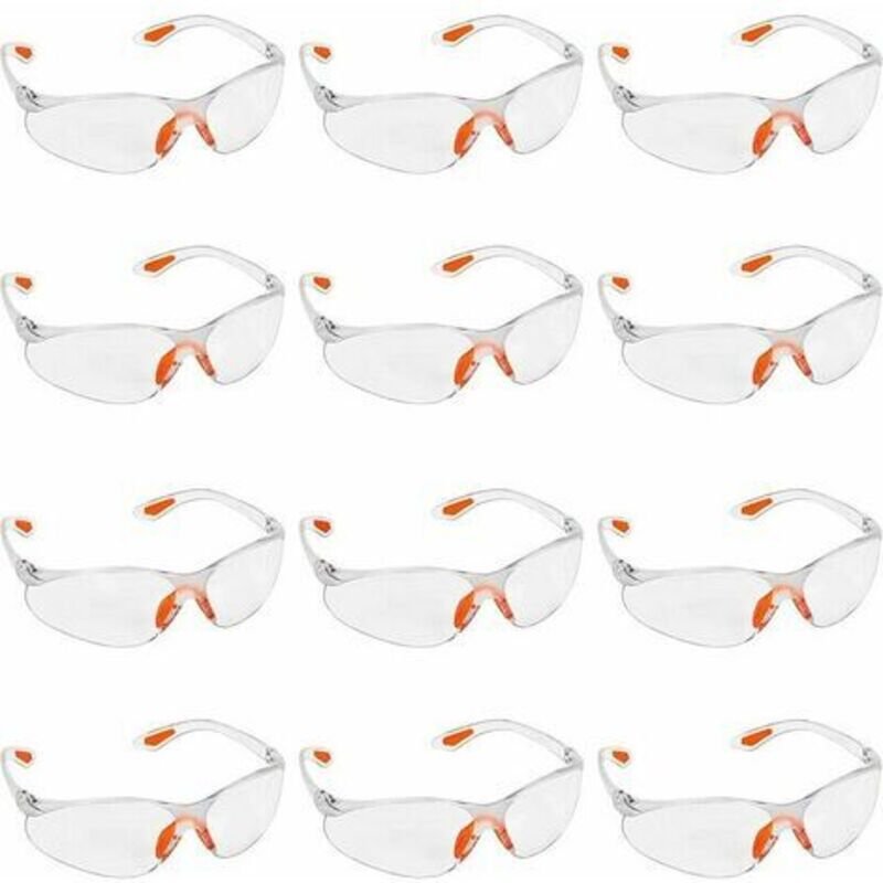 Tigrezy - Packung mit 12 transparenten Schutzbrillen – Schutzbrille mit Kunststoffgläsern, Nasensteg und Gummibügelspitz...