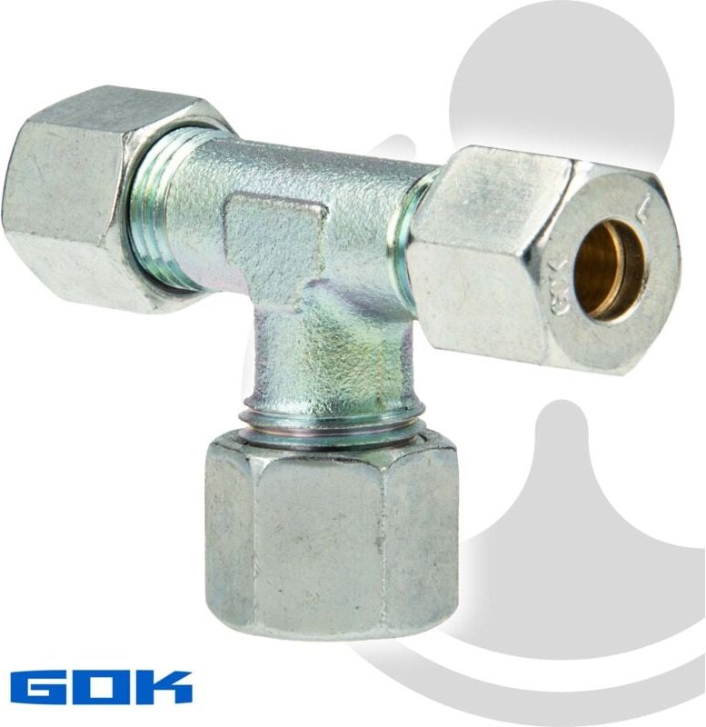 Schneidringverschraubung Typ tr - T-Stück - reduziert ø 10 x 10 x 8 mm , Stahl verzinkt, Schneidring Messing