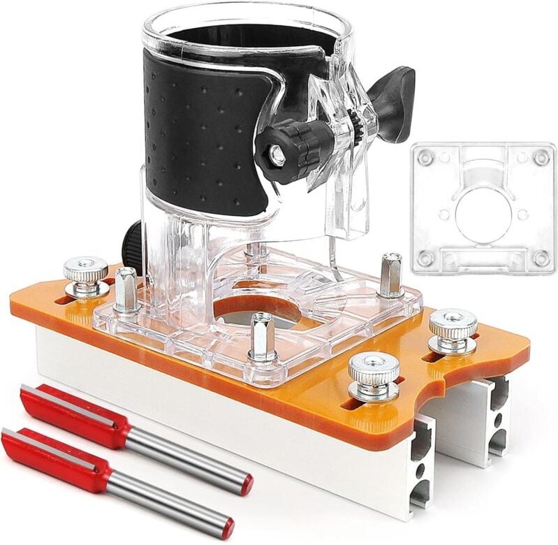 2-in-1-Holzfräser-Basis, Holzfräser-Grundplatte mit 2 Bits, Holzfräser-Vorrichtung für 65-mm-Trimmer