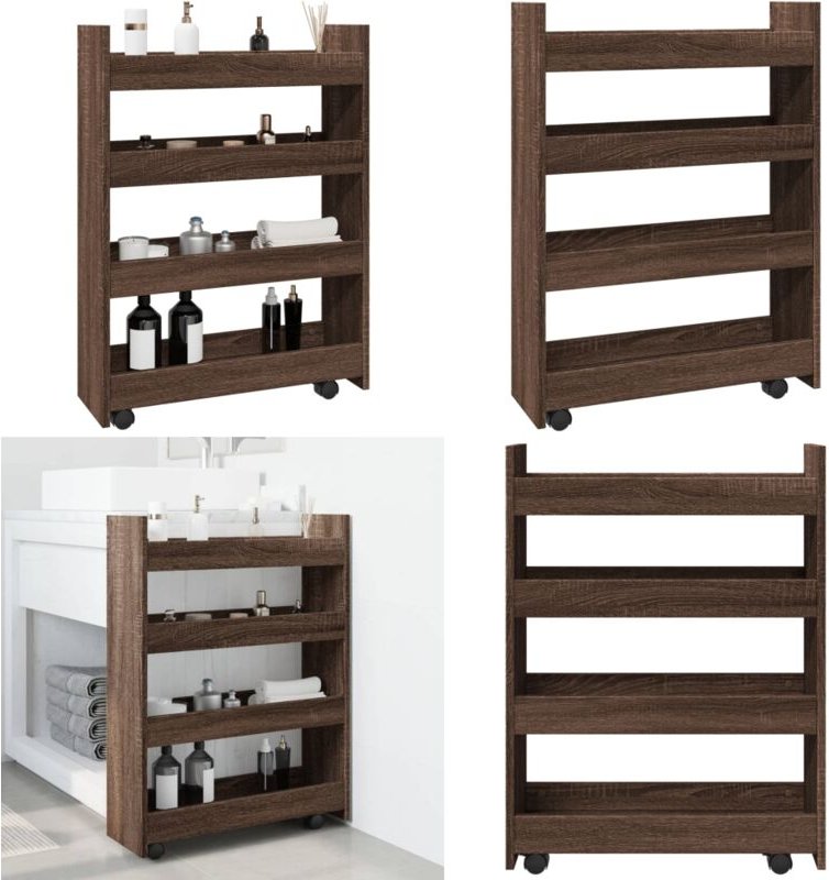 Aufbewahrungswagen Schmal 4 Etagen Eichen-Optik Holzwerkstoff - Vidaxl