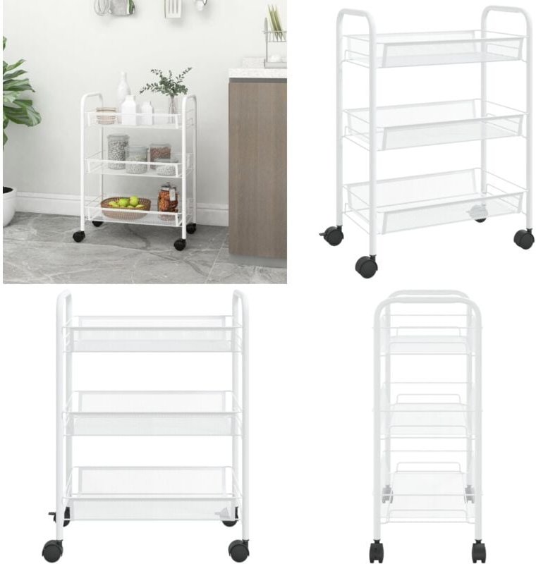 Küchenwagen 3 Etagen Weiß 46x26x64 cm Eisen - Küchentrolley - Küchenwagen - Rollcontainer - Haushaltsservice - Organisat...