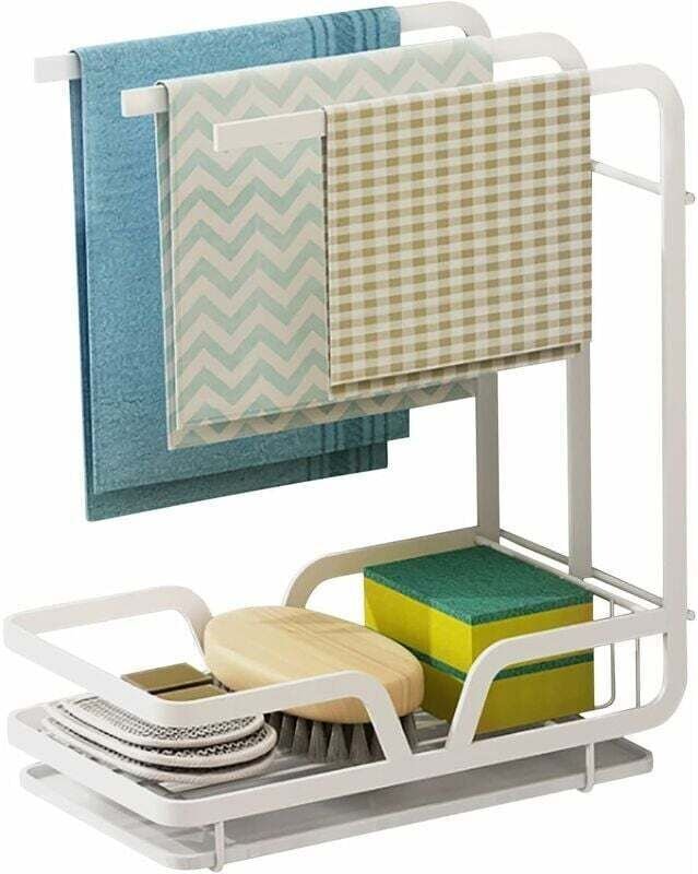 Spülbecken-Organizer – Abtropfgestell zur Wandmontage für Handtücher, Schwämme, Bürsten mit Abtropfschale für Küche und ...