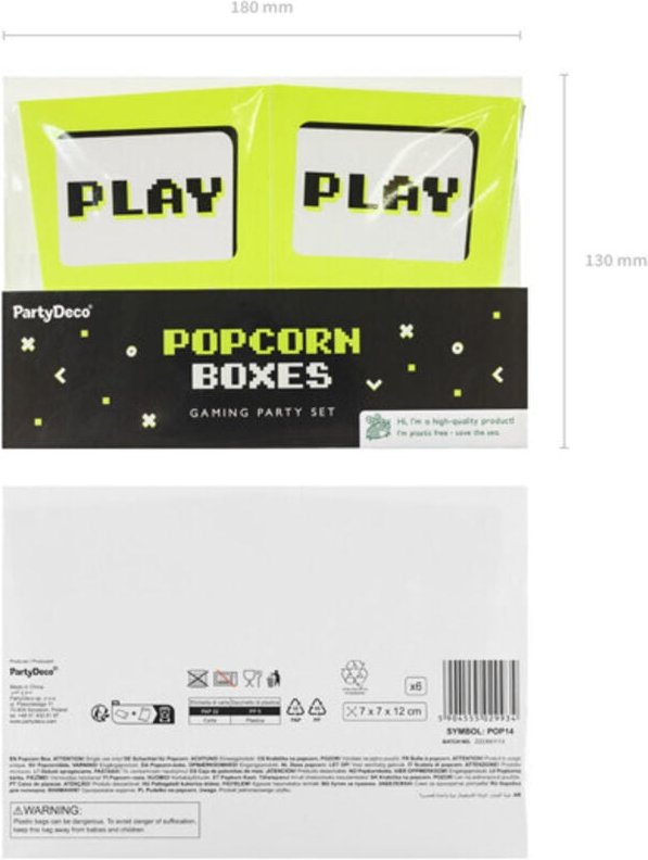 Spiel-Popcorn-Boxen, 7x7x12 cm, Mix (1 Packung / 6 Stk.)