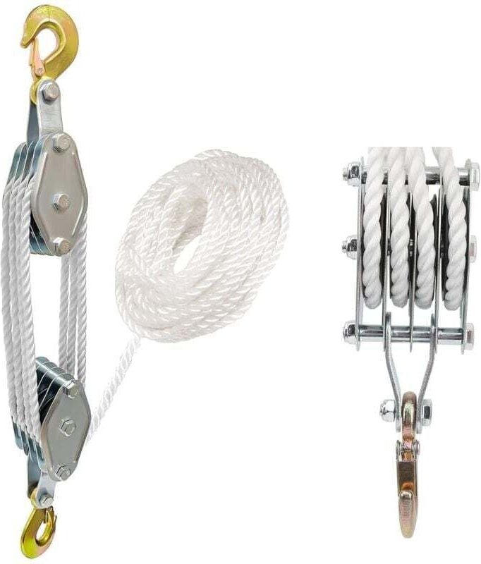 Sistema de polea de elevación con gancho de acero galvanizado, cuerda de nailon de 20 m, capacidad de carga de 2000 kg, ...