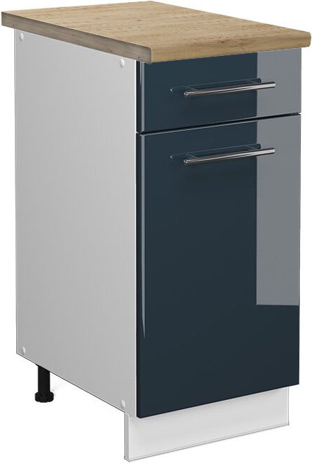 Thumbnail - Vicco - Küchenschränke Fame-Line, Dunkelblau Hochglanz, 40 cm , ap Eiche