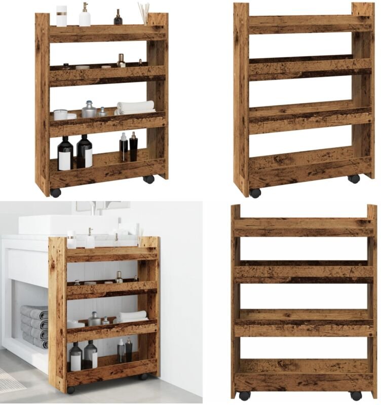 Vidaxl - Aufbewahrungswagen Schmal 4 Etagen Altholz-Optik Holzwerkstoff