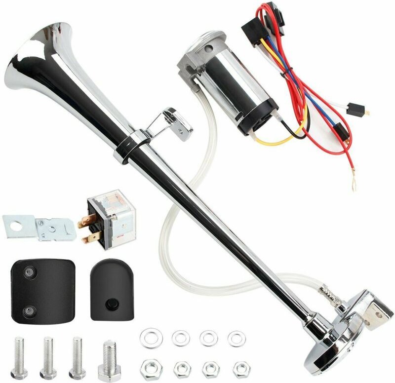 12 V 150 dB Autohupe, 18 Zoll Drucklufthupe LKW Chrom Zink Integrierte Einzeltrompete Silber mit Kompressor Luftpumpe Re...
