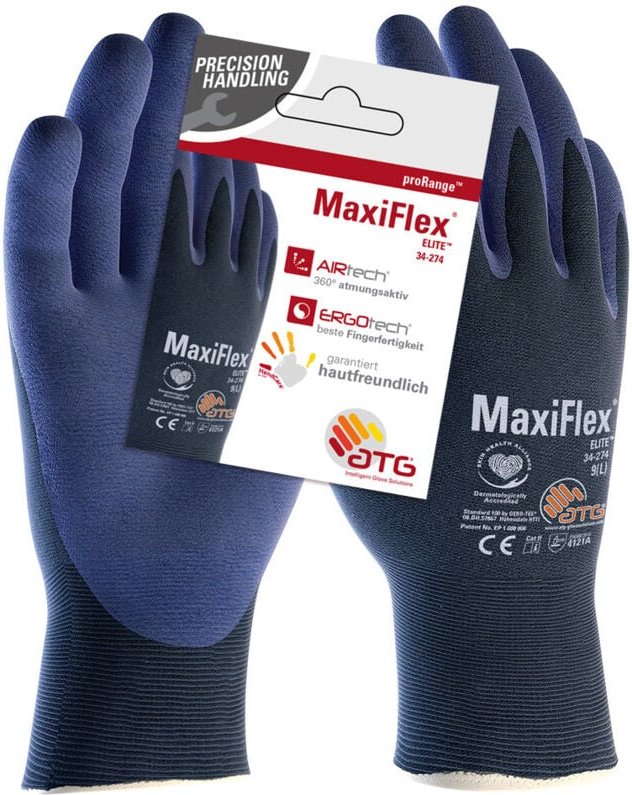 ATG - 257310 Gr.10 34-274HCT, MaxiFlex® Elite™, sb-vp Nylon-Strickhandschuh