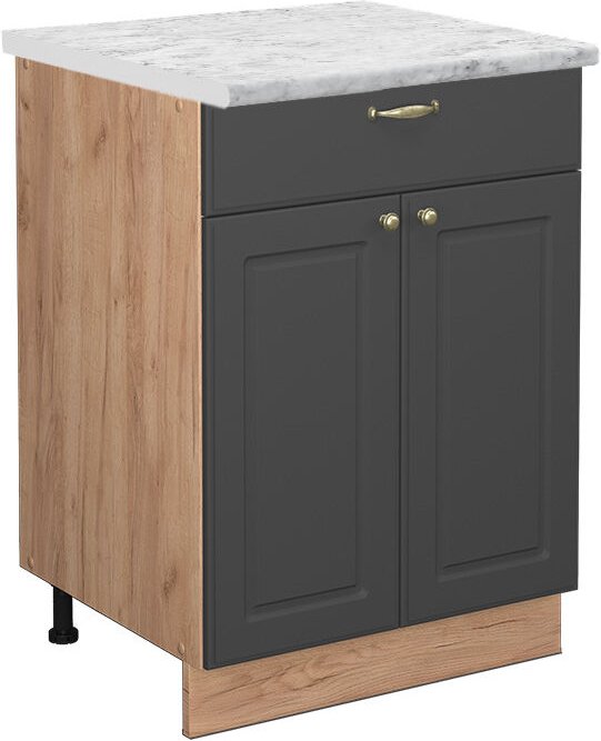 Vicco - Küchenunterschrank Fame-Line, Anthrazit-Gold, 60 cm mit Schublade, ap Marmor