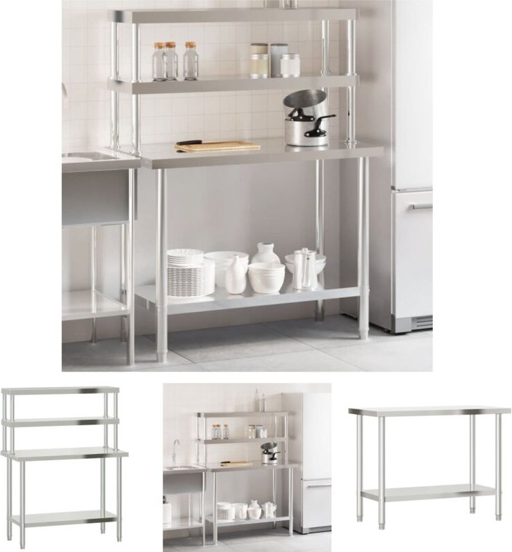 The Living Store Küchen-Arbeitstisch mit Aufsatzboard 110x55x150 cm Edelstahl - Gastronomie