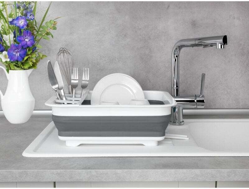 WENKO Egouttoir vaisselle pliable Gaia, égouttoir à vaisselle plastique, porte-couverts et support assiettes, plastique,...
