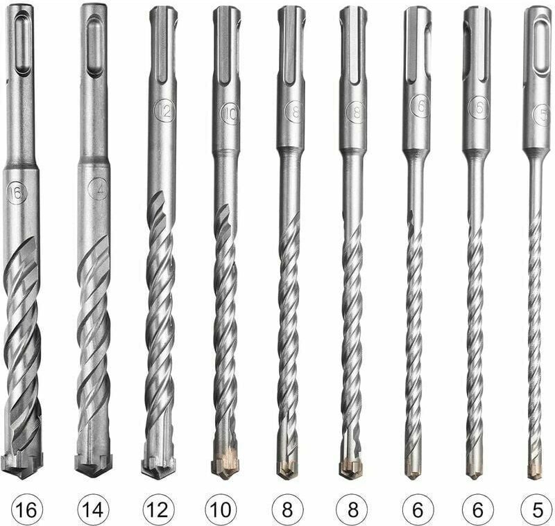 Thumbnail - Bohrer- und Meißelset für einen Bohrhammer, 9-teiliges SDS-Plus-Bohrerset für elektrischen Bohrhammer zum Bohren von Ste...