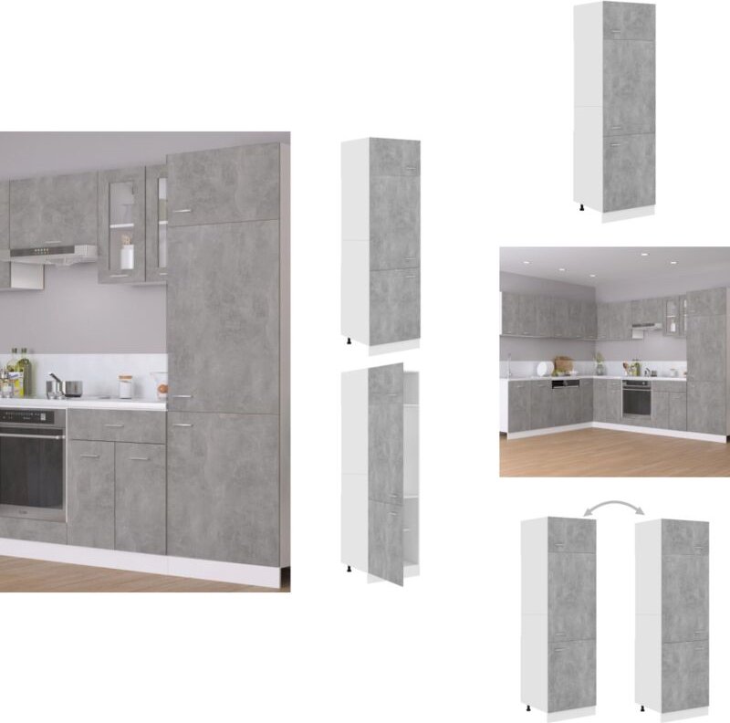 Kühlumbauschrank Betongrau 60x57x207 cm Holzwerkstoff - Küchenmöbel - Schranksystem - Küchenschrank - Holzmöbel - Wohnwa...