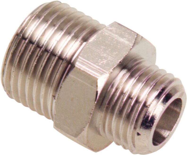 Zylinderförmiges Gewindereduzierstück 1/4' ag - 1/2' ag (Blisterverpackung 2 Stück)