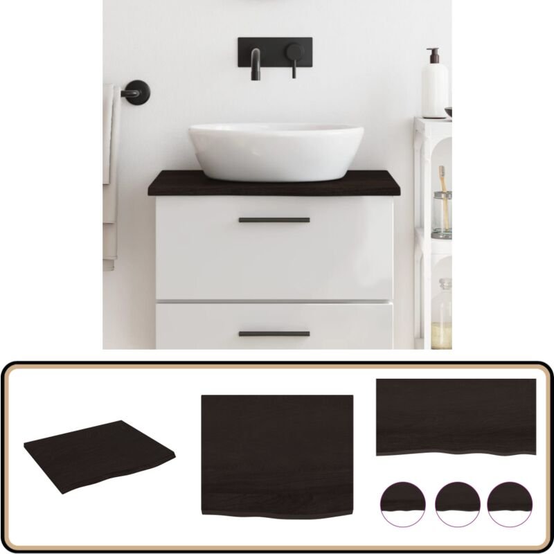 Waschtischplatte Dunkelbraun 60x50x2 cm Massivholz Behandelt - Waschtischplatte - Eichenholz Platte - Badezimmerstil - M...