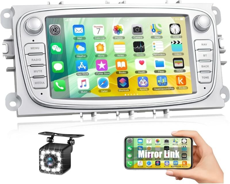 1+32G Android 13 Autoradio für Ford Focus Mondeo C-Max S-Max Galaxy II Kuga, 7-Zoll-Touchscreen-Auto-Stereo-Player mit W...