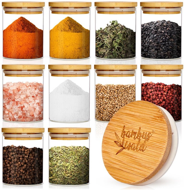 Klarstein - bambuswald© Gewürzgläser Set 10 Stück - Gewürzdosen mit je 150ml Volumen, inkl. luftdichten Bambus-Deckel, s...