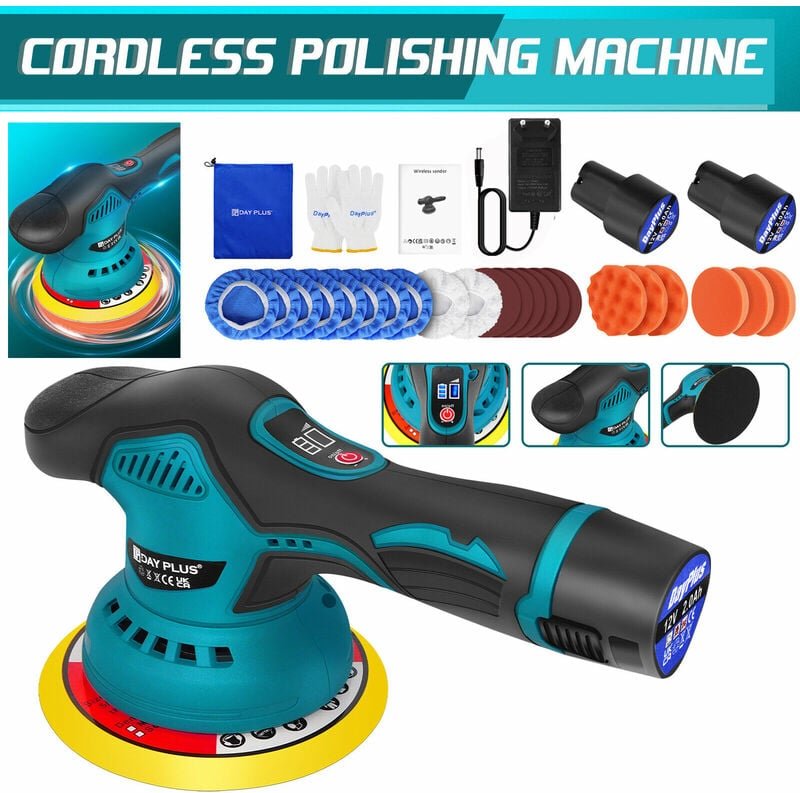 Dayplus - 6' Akku Auto Poliermaschine Polierer Poliergerät Politur Schleifmaschine Zubehör
