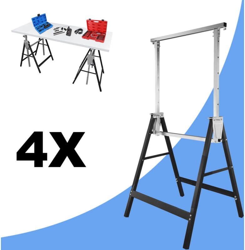 Swanew Lot de 4 tréteaux pliables télescopiques, Métal, Pliable, Noir, Charge maximale 200 kg
