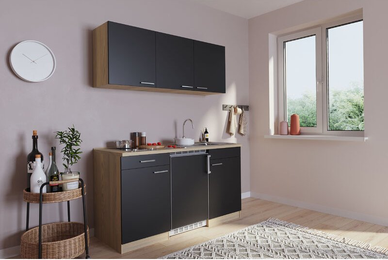 Thumbnail - Küche Miniküche Singleküche Küchenzeile Pantry Eiche Schwarz Luis 150 cm Respekta