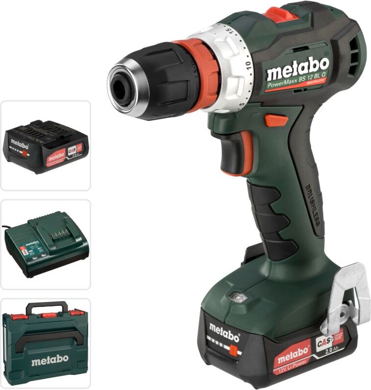 METABO Schlagbohrmaschine - powermaxx bs12 bl -12V 2X2AH LI-POWER - LADEGERÄT SC 30 - METABOX 118 - 601046500