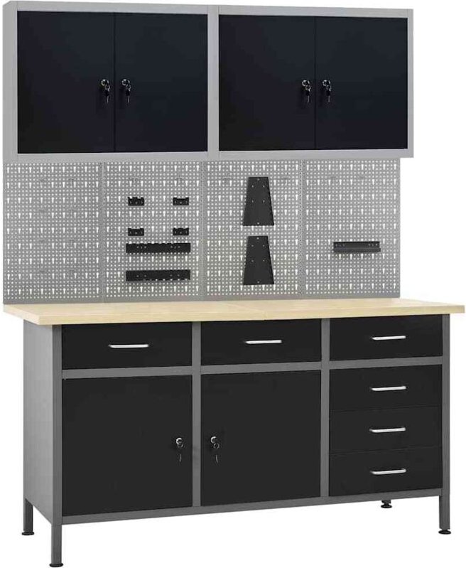 Vidaxl - Werkbank mit 4 Werkzeugwänden und 2 Wandschränken