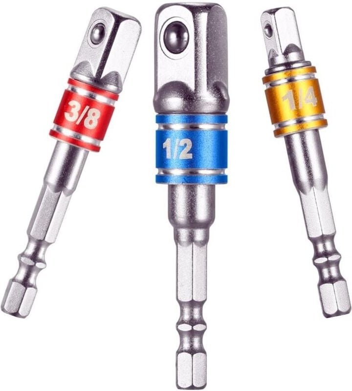 Soekavia - Steckschlüsseladapter für Bohr-/Schlagschrauber. Satz mit 3 Vierkantbohrfutteradaptern 1/4', 1/2', 3/8' Chrom...