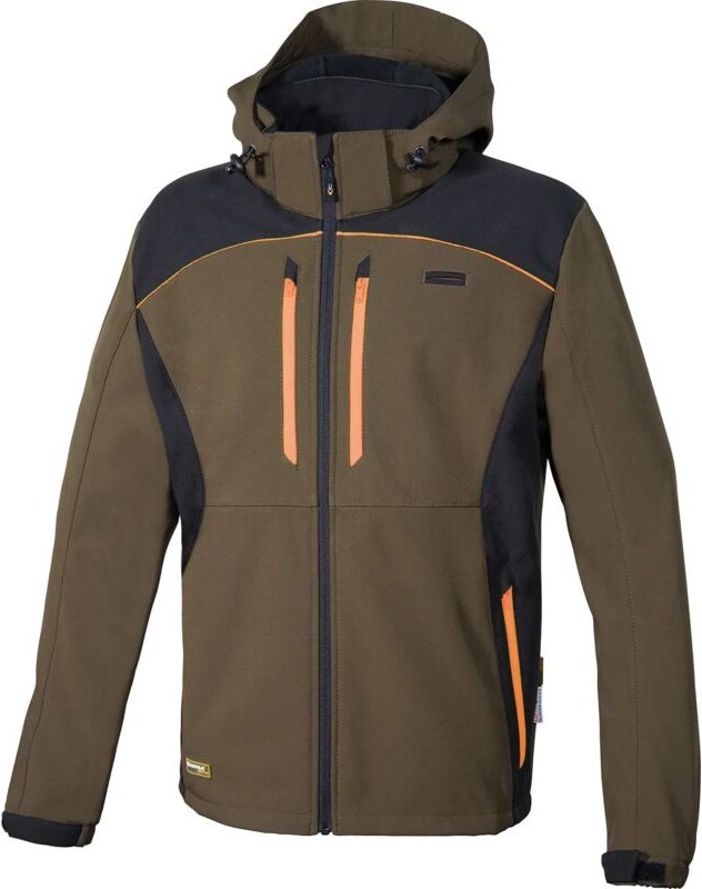 Arbeits-Softshell-Jacke mit Kapuze KLARBO - Taupe/Schwarz/Orange 4XL - FR (62) - EU (64)