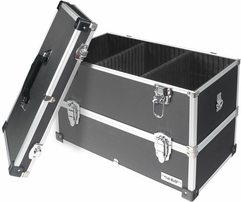 HMF 14660-02 Alu Werkzeugkoffer leer, Schminkkoffer, 2 Etagen, 44 x 32,5 x 24 cm, schwarz