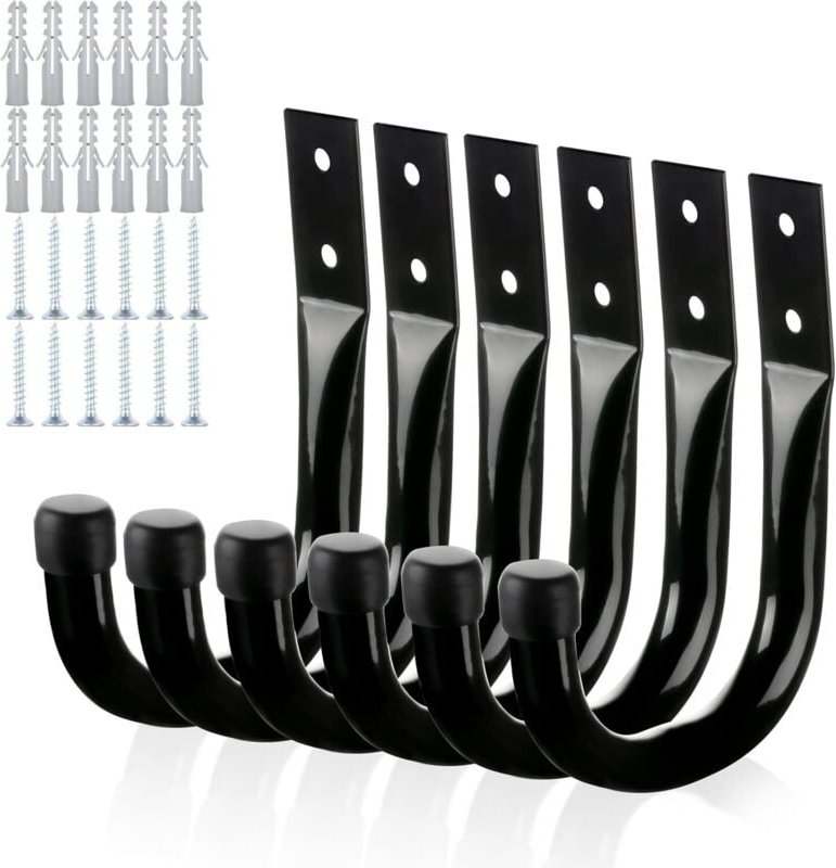 Thumbnail - 6er-Pack robuste Wandhaken aus Metall zum Aufhängen von Garagenaufbewahrung und Organisation, große Universal-J-Haken, s...