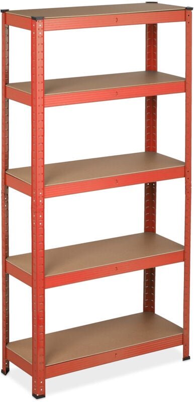 2 x Schwerlastregal zum Stecken, Traglast: 875 kg, 5 flexible Ebenen, Keller & Garage, Stahl, HxBxT: 151x75x30 cm, rot