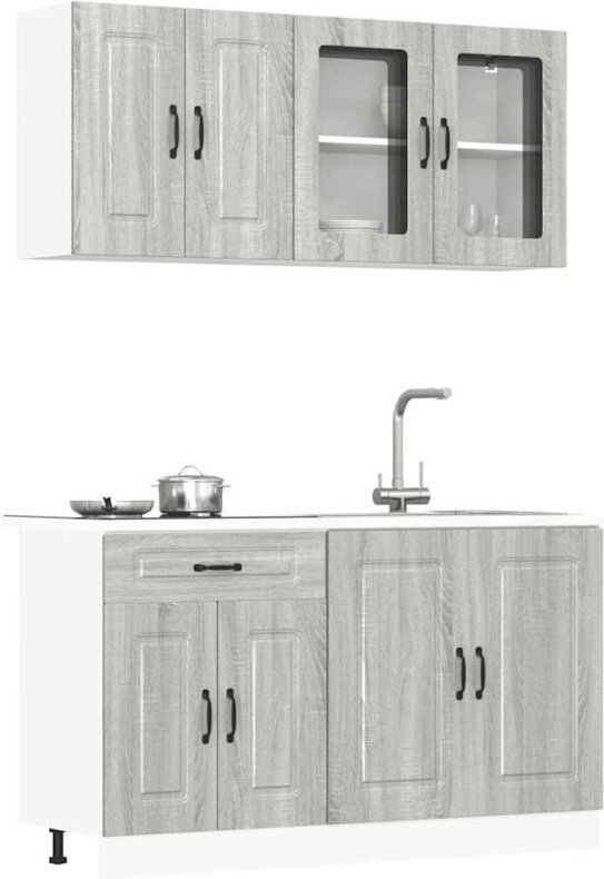 4-tlg. Küchenschrank-Set Kalmar Grau Sonoma Holzwerkstoff - Vidaxl