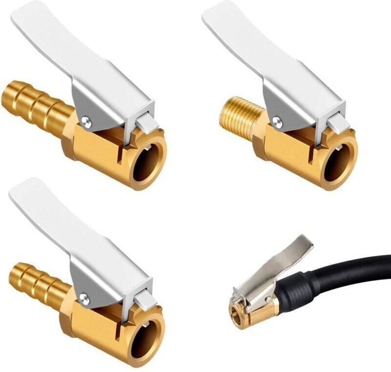 3 Stück Messing-Aufblasdüse, Luftpumpen-Clip, Aufblasventil-Anschluss, Autoreifen-Ventiladapter für Auto- oder LKW-Reife...