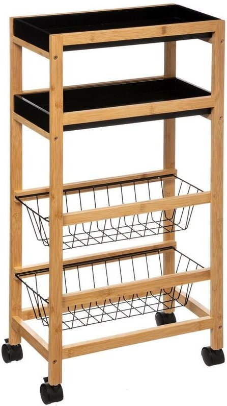 5five Simply Smart - Küchenwagen aus Bambus, 2 Körbe, ausnehmbare Tabletts