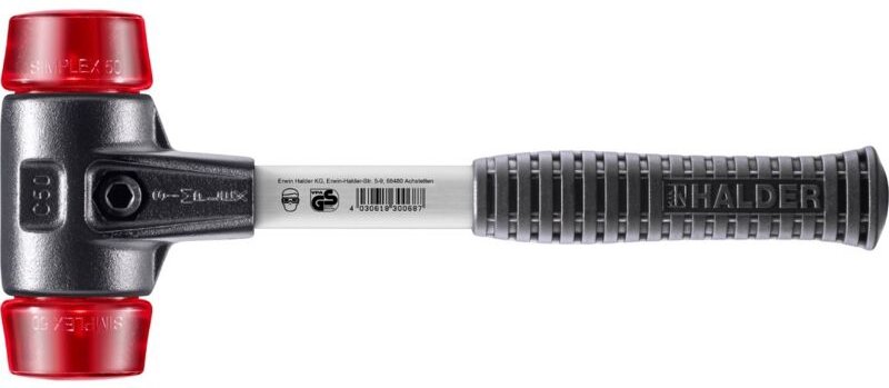 SIMPLEX-Schonhammer, Plastik mit verstärktem Tempergussgehäuse und Fiberglasstiel D=50 mm 3706.050